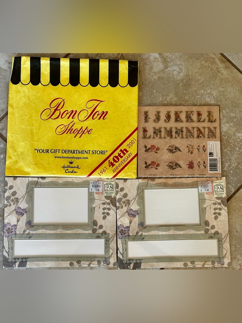NWT Vintage K&Company Frame a Name mats (2) with NWT Antiquity Alphabet